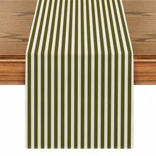 1pc Vibrant Olive Green And White Striped Table Runner, Textured Rectangular Tablecloth, Suitable For Dining Table, Coffee Table, Home Decor - Durable Kitchen And Dining Room Decoration, Table Setting - Olive Green - View 17