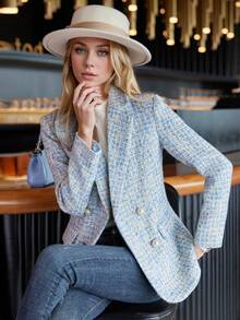 2025 Autumn/Winter New Blue Woolen Blazer Jacket For Women, High-End Elegant Lady Suit Coat - Blue - View 4