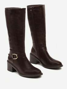 Elegant Buckle Knee High Boots - Women's Winter Casual Boots - Brown - View 5
