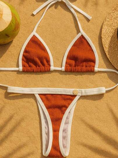 Conjunto de Biquini Fita Annaruga Estilo cortininha Moda Praia Swim Look Elegante Sensual