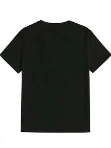 Camiseta Casual de Manga Corta para Hombre - Impresión de Tiburón y Gato de Dibujos Animados, Tela Transpirable, Ropa de Calle Cómoda para el Verano, Cuello Redondo, Ajuste Regular, Camiseta de Uso Diario| Camiseta gráfica divertida| Ajuste cómodo - Negro - Ver 4