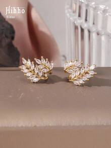 Hihho 2pcs Fashion Personalized Sparkling Micro-Inlaid Zirconia Wheat Ear Stud Earrings For Girls,  Gift - Vàng vàng - Xem 6