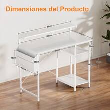HLONONE Escritorio de oficina con luz LED, mesa de oficina con soporte para monitor para uso en casa o en la oficina, escritorio de esquina con bolsa de almacenamiento grande y estante de almacenamiento de altura ajustable, para teletrabajador. - Blanco - Ver 2