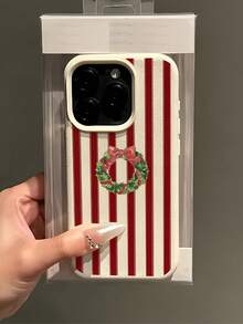 1pc White Striped Christmas Pattern Full Coverage TPU Shockproof Phone Case, Compatible With IPhone 16, 15, 14, 13, 12, 11 Pro Max And Series,International Version, Not The Domestic Version - Multicolor - View 5