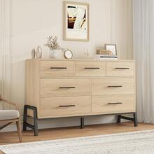 mteryoing Modern Wide 7-Drawer Dresser, 52 Inch Freestanding Wood Storage Cabinet | Large Chest Of Drawers For Bedroom Closet, Living Room, Hallway Organization - 天然橡木 - 查看 6