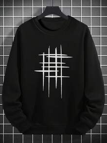 Zrgoth 男士抽象线条图案印花圆领卫衣，秋冬款 - 黑色 - 查看 3