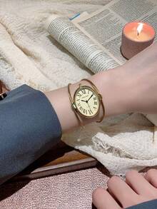 1 pieza Reloj de pulsera vintage de lujo para mujer, de oro/plata pequeño. Reloj de cuarzo minimalista y elegante, adecuado para uso diario, regalo de cumpleaños