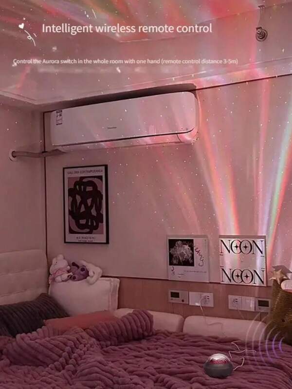 USB Northern Lights Projector Lamp With Remote Control, Dimmable LED Ambient Lighting, Bedroom And Living Room Decor, Household Special Event Atmosphere Creator, Powered By USB, Plastic Shade