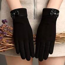 Women's Warm Winter Gloves With Bow Decor, Touch Screen Gloves