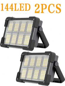 1/2 piezas Luces solares para exteriores, 144 LED Iluminación para exteriores Lámpara de camping, Luz de Luz nocturna, Lámpara de trabajo de emergencia para exteriores, Batería de alta capacidad de 3*1200mAh Lámpara portátil de reparación, Banco de energía portátil con carga USB inversa, 4 modos de iluminación Luces de emergencia rojas y azules, Linterna portátil resistente al agua y muy brillante de plástico resistente, Disponible en naranja/gris/negro, Adecuado para cortes de energía, situaciones de emergencia