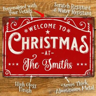 Panneau métallique de Noël personnalisable - Nom personnalisé, œuvre murale de Père Noël rétro amusante pour la décoration de la maison et du café, aluminium durable, 8x12 pouces