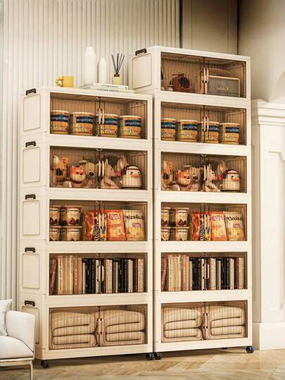 Christmas Collection Storage ,45cm Wide Double-Door Foldable Transparent Storage Cabinet - Luxury-Look Organizer For Clutter & Toy Storage,Stocking Up At The End Of The Year