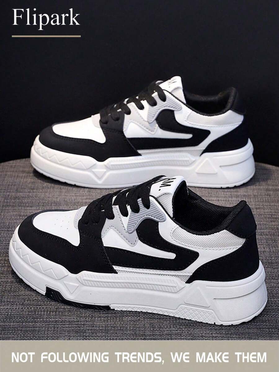 Flipark Plus Size Women's Thick Sole Casual White Sneakers, 2025 New Autumn Style Student Campus Hong Kong Wind Vintage Panda Pattern Outdoor Travel Shoes