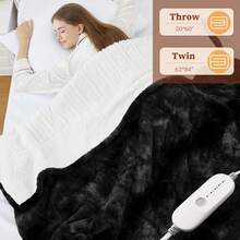Electric Heated Blanket Throw Twin Size Faux Fur Sherpa Plush Soft Cozy Electric Throw Blanket Fast Heating With 5 Heat Settings And Auto Shut Off Timer 3H/10H Machine Washable Warm Fluffy Thick Thermal Blanket For Couch Bed Sofa Home