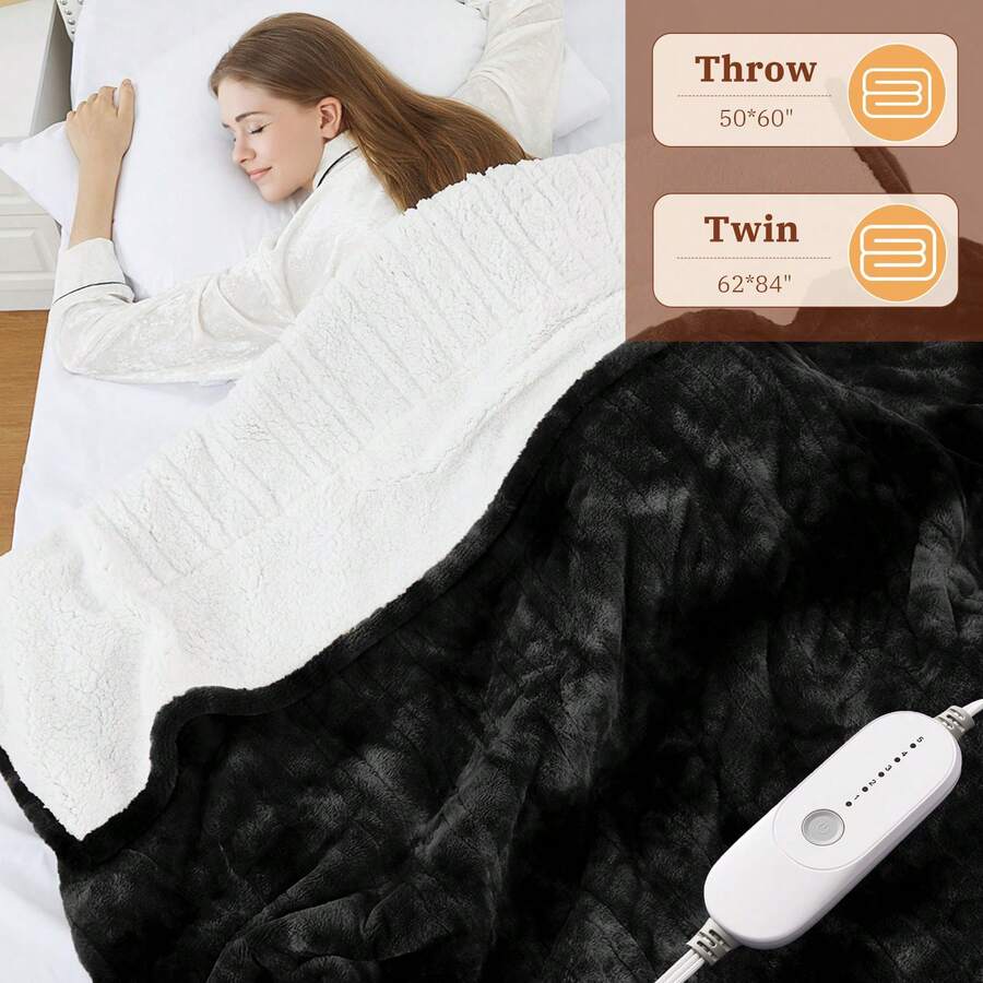 Electric Heated Blanket Throw Twin Size Faux Fur Sherpa Plush Soft Cozy Electric Throw Blanket Fast Heating With 5 Heat Settings And Auto Shut Off Timer 3H/10H Machine Washable Warm Fluffy Thick Thermal Blanket For Couch Bed Sofa Home