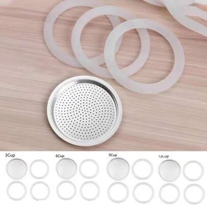 1 Set, 3 Stücke Silikon-Dichtungen und 1 Stück Aluminium-Filter Kaffeekanne Ersatz-Dichtungen kompatibel mit 3/6/9/12 Tassen