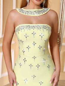 Love Aing Women's Yellow Rhinestone Scarf, Elegant Luxury Formal Evening Gown, Suitable For Formal Dinner, Business Party, Wedding Guest, Date Dress