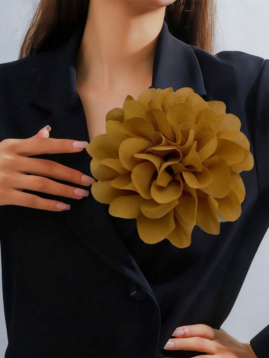 1pc Unique Handmade Flower Brooch, Vintage French Style Chic Niche Design, Elegant High-End Black Floral Lapel Pin, Minimalist For Suits, Dresses, Party Outfits, Stylish Fashion Accessory Gift For Women Valentines,Mom,Mother,Mother's Day,Gift
