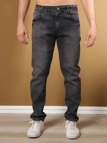Estone Men's Skinny Jeans With Elastane - Black and Gray - View 2