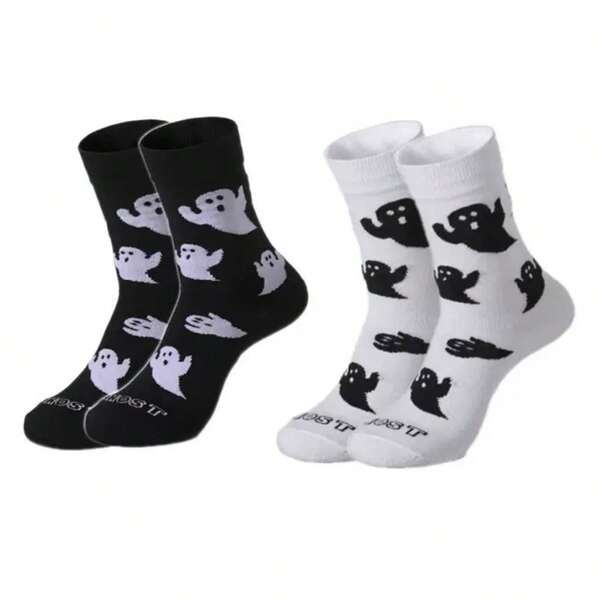 2/4 Paar bequeme Halloween Socken - Gruseliges Geister Design, leichte Lässig Socken, Herren Mode Lange Socken, Damen atmungsaktive Strümpfe, Paar Socken geeignet für alle Jahreszeiten, Halloween Kleidung passende Socken - Lustiges Geschenk für Horror Fans
