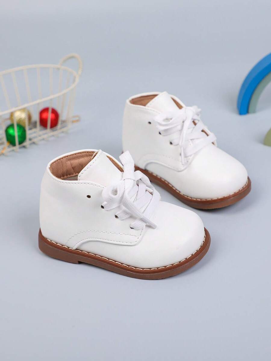1 Đôi bốt trẻ em đế mềm chống trượt thoải mái nhẹ dễ thương, phong cách Anh, thể thao thường ngày trong nhà/ngoài trời, phù hợp cho mọi mùa - trắng - Xem 1