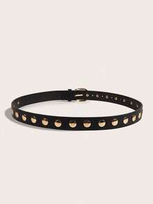 1pc Boho Metal Round Rivet Western Black Belt For Women, Y2K Style Belt To Pair With Jeans, Dresses, Suits, Suitable For Daily Wear, Parties, Streetwear, Back To School, Great Gift For Friends - Gold Rivets - View 2