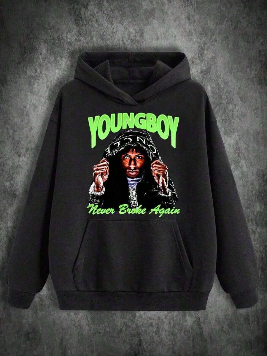 Christmas Winter Men's 450g Heavyweight Hoodie |   Hip-Hop Rap Street Style |   Graphic Of YoungBoy Never Broke Again |   Vintage Apparel, Loose Fit |   Autumn/Winter Pullover With Pocket |   Ideal Gift For Friends Or Family MembersLoose And Comfortablechristmas Gifts - 黑色 - 查看 1