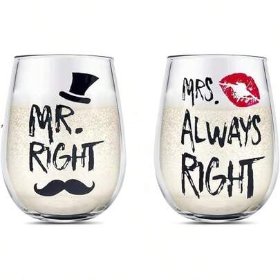 Regalo de San Valentín para novia Pareja Copas de vino Conjunto MR RIGHT and MRS ALWAYS RIGHT Cristal Copa de vino Regalos para San Valentín Boda Compromiso Aniversario para Su Suyo Marido Esposa Novio Novia Amantes SIN PLOMO