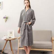 1pc Lightweight & Fashionable Home & Beach Robe, Quick Dry Soft Robe, Couples Loungewear, Simple Plaid Bathrobe, Sexy Sleepwear, Unisex Style Summer Wedding Home Bathroom Decor Back To School