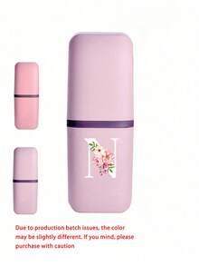 Pink Portable Travel Toothbrush Cup, Crabapple Flower A-Z Pattern, Rinse Cup, Bathroom Storage, Rinse Cup, Travel Toothbrush Case, Makeup Brush Storage Box, Multi-Function Toothbrush Cup, Non-Alcoholic, Plastic Material, Compact Design, Ideal For Oral Care Anytime Anywhere. Outdoor Business Travel Supplies Box, Suitable For Travel, Camping, Business Trips And School, Essential For Outdoor Travel - Multicolor - View 34