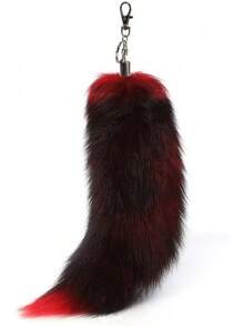 Fluffy Therian Fox Tail Keychain - Soft Fur, Realistic Colors, Durable, Perfect For Cosplay, Renaissance FairsChristmas - Red - View 1