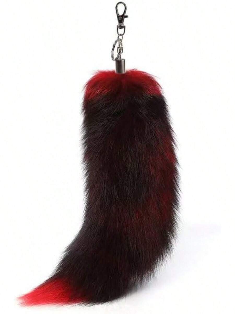 Fluffy Therian Fox Tail Keychain - Soft Fur, Realistic Colors, Durable, Perfect For Cosplay, Renaissance FairsChristmas - Red - View 1