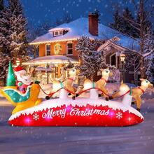 2.4M Inflable Navidad Santa con Barra de Caramelo y Decoración de Regalo, con Sombrero de Navidad y Luces LED Integradas, para Césped al Aire Libre, Jardín, Decoración de Terraza - 304CM-Trineo de Renos - Ver 13