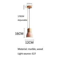 Farmhouse Mid Modern Pendant Small Simple Natural Stone Chandelier Wood Vintage Decorational Hanging Lamp E2627 Base Kitchen Island Dining Table Bedroom RestaurantWood Color - Color de la madera - Ver 8