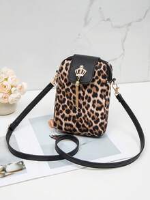 Leopard Print Crown Tassel Decor Lightweight Phone Pouch - Multicolor - View 4