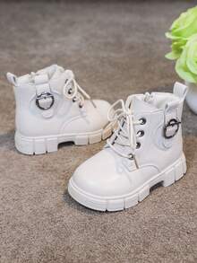 Toddler Girls' Lace-Up Side Zipper Outdoor Ankle Boots, Fashion Children Shoes, Girls' Short Boots, Spring Autumn Winter New Versatile