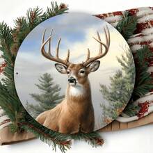 Morning Glory Deer 8x8 Round Metal Wall Art - Vintage Iron Sign Home, Bar, Garage, Club, Restaurant & Cafe Decor, Room Decor - 彩色 - 查看 1