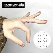 Hình xăm tạm thời mặt cười tối giản INKARTLINK, không thấm nước, bền lâu 1-2 tuần, hình xăm chân thực, thiết kế độc đáo - màu đen - Xem 2