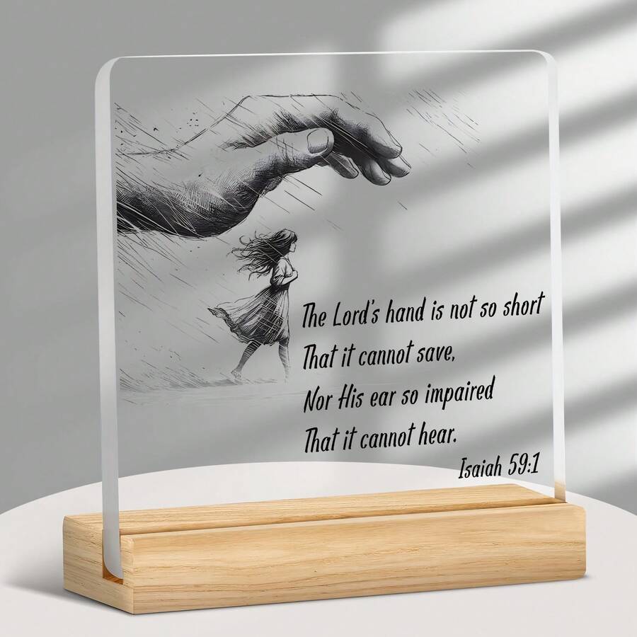 Gifts For Women With Inspirational Message "The Lord's Hand Is Not So Short", Desk Accessories, 2D Flat Printing, For Office Decor, Friendship Gifts For Women, Gifts For Christians, Acrylic Sign With Wooden Stand For Office Desk Table Shelf