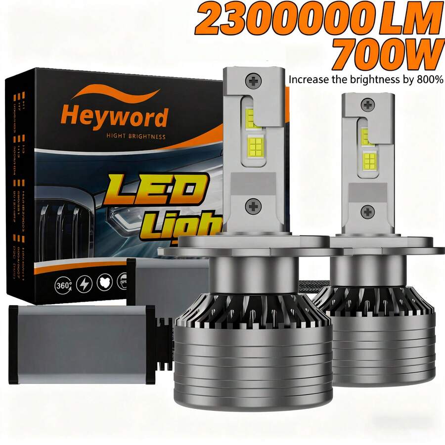 Heyword 2 件 12V 6500K 超亮 2300000LM LED 汽车大灯灯泡，带 CANBUS、即插即用 CSP 技术、即时全照明、紧急响应、3000+ 流明，兼容 9005/HB3 9006/HB4 H11 H4 H7 H1（适合） - H1 - 查看 1