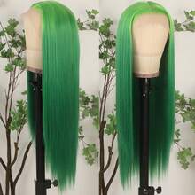Gorgeous Neon Green Hair Synthetic Lace Front Wigs 28 Inch Pre Plucked Long Straight Hair Wigs Glueless Halloween Wigs Heat Resistant Fluorescent Green Straight Lace Front Wigs For Fashion Women For Daily Christmas Party Cosplay Use - Ombre Green - 查看 3