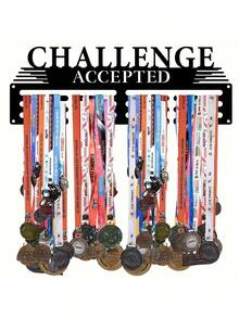 1 pieza, 30cm x 10,5cm Soporte de medalla de metal - Capacidad para 60 medallas, Estante de pared para exhibición con instalación fácil para maratón, carrera, fútbol, softball, premios y cintas, regalo de Navidad