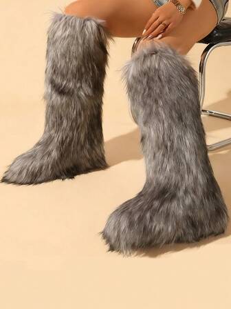 2025 Autumn/Winter New High Shaft Boots, Knee-High Snow Boots, Warm Faux Fur Lined Fashionable Boots