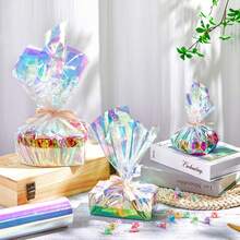 10 hojas de envoltorio de celofán iridiscente, suministros de embalaje de ramos de flores con película de colores arcoíris, papel de envolver arcoíris de celofán holográfico, papel de envolver gradual DIY a prueba de agua, para cestas, alas de hada, ramos de flores, manualidades y envolver regalos de Navidad - Multicolor - Ver 10