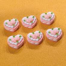 1/6/12 hạt nhựa hình bánh trái tim màu hồng dễ thương, thích hợp làm hoa tai và móc khóa tự làm - Thiết kế nhiều lớp đáng yêu với lá xanh, phụ kiện trang sức bền và đa năng - Nhiều màu - Xem 6