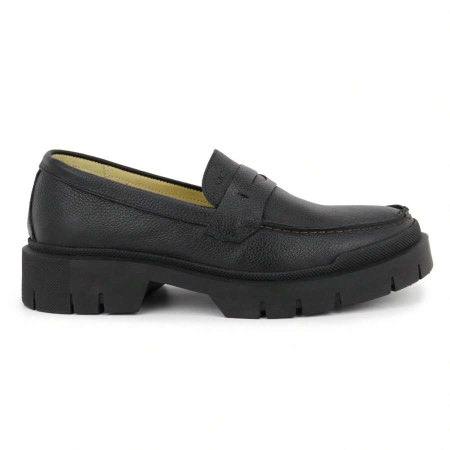 Mocassim Masculino em Couro com Sola Tratorada - Preto - Visão 1