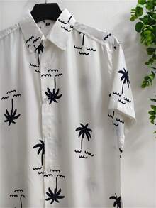 Men's Floral Hawaiian Beach Summer Shirt Short Sleeve Button Down 100% Viscose Fabric Shrinks A Little - 黑白 - 查看 2