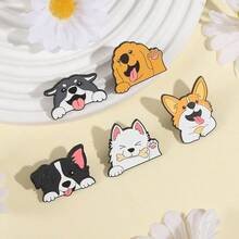 4pcs/Set Cute Animal Brooches, Versatile Dog Corgi, Cat, Husky Metal Badges In Korean/Japanese Style