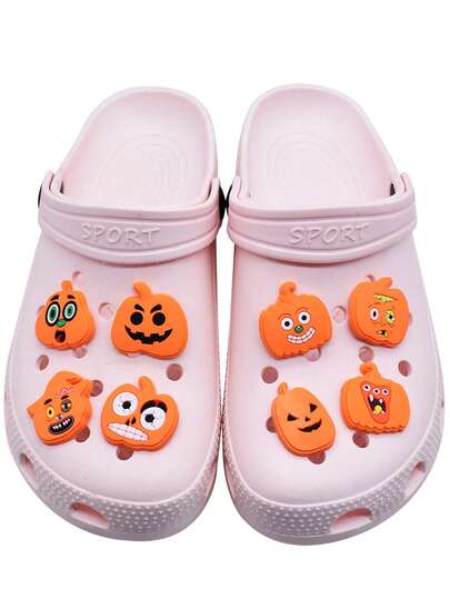 17pcs Halloween Pumpkin Shoe Charms Set, Suitable For Hollow Out Clogs, Beach Sandals, Flip Flops