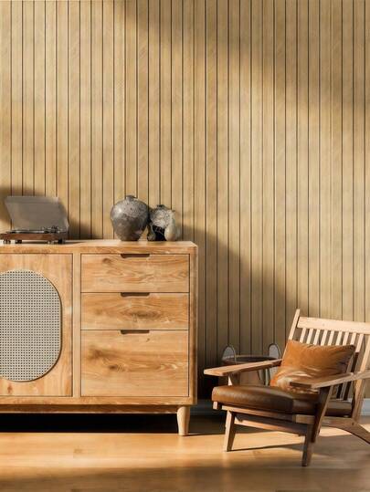 1roll Wood Wand Panel Peel Stick 40*300CM/15.7x118 In |,Wallpaper Roll,Wall Paper,Wallpaper Stick,Peel Panels,Stick On Wallpaper, Bruin ative Slat Wallpaper Living Room, Self Adhesive Covering Panels Cabinets view 3